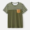 Family Matching Striped & Solid Spliced Short-sleeve Tee Army green image 5