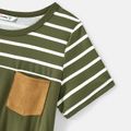 Family Matching Striped & Solid Spliced Short-sleeve Tee Army green image 4