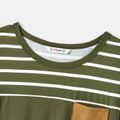 Family Matching Striped & Solid Spliced Short-sleeve Tee Army green image 3
