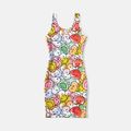 Family Matching Cotton Short-sleeve T-shirts and Allover Colorful Print Bodycon Tank Dresses Sets Colorful image 2