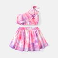2pcs Kid Girl Tie Dyed One Shoulder Tee and Elasticized Skirt Set HS image 1