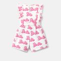 Barbie Toddler Girl Cotton Letter Print Ruffled Belted Rompers Multi-color image 3