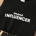 3pcs Toddler Girl Trendy Letter Print Tank Top and Cargo Pants & Belt Set Black image 4