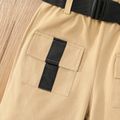 3pcs Toddler Girl Trendy Camisole and Pocket Design Shorts & Belt Set Black image 3
