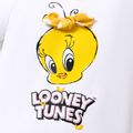 Looney Tunes 3pcs Baby Girl Cotton Short-sleeve Graphic Romper and Polka Dot Print Ruffle Trim Suspender Skirt & Headband Set Yellow image 2