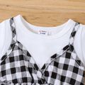 3pcs Baby Girl Cotton Short-sleeve Faux-two Plaid Top and Plaid Shorts & Belt Set BlackandWhite image 4