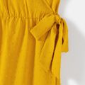 Family Matching 100% Cotton Yellow Plaid Shirts and Solid Surplice Neck Ruffle-sleeve Self Tie Dresses Sets Yellow image 4