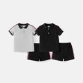 2pcs Toddler Boy Colorblock Cotton Short-sleeve Polo shirt and Shorts Set Grey image 1