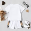 2pcs Baby Boy Plaid Bear Graphic Short-sleeve Tee & Shorts Set White image 3
