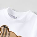 2pcs Baby Boy Plaid Bear Graphic Short-sleeve Tee & Shorts Set White image 4