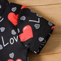 2pcs Baby Boy 100% Cotton Shorts and Bow Tie Decor Allover Heart & Letter Print Short-sleeve Shirt Set Black image 4