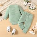 2pcs Baby Boy/Girl 95% Cotton Ribbed Rainbow Print Long-sleeve Romper and Pants Set Green image 3