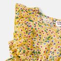 Family Matching Allover  Floral Print Surplice Neck Short-sleeve  Ruffled Dresses and Colorblock Tee Sets Yellow image 3