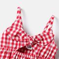 2pcs Baby Girl Bow Front Cut Out Gingham Cami Top and Solid Flared Pants Set REDWHITE image 3