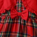 Baby Girl Red Faux-two Long-sleeve Ruffle Trim Bow Front Plaid Dress Red image 5