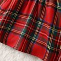 Baby Girl Red Faux-two Long-sleeve Ruffle Trim Bow Front Plaid Dress Red image 3