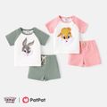 Looney Tunes 2pcs Baby Boy/Girl Raglan Sleeve Animal Graphic Waffle Tee & Shorts Set Pink image 2