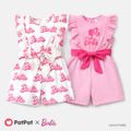 Barbie Toddler Girl Cotton Letter Print Ruffled Belted Rompers Multi-color image 2