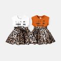 Baby Girl Cotton Cap-sleeve Letter & Leopard Print Spliced Dress White image 2