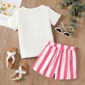 Easter 2pcs Kid Girl 3D Bowknot Design Rabbit Print Tee and Stripe Belted Shorts Set Pink image 5