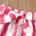 Easter 2pcs Kid Girl 3D Bowknot Design Rabbit Print Tee and Stripe Belted Shorts Set Pink image 4