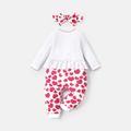 Naia™ 2pcs Baby Girl Cotton Long-sleeve Elephant & Heart Print Faux-two Jumpsuit and Headband Set Red image 2