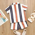 2pcs Toddler Boy Boho Stripe Lapel Collar Shirt and Shorts Set White image 3