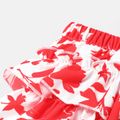 3pcs Baby Girl Solid Ruffled Crop Tank Top and Floral Print Layered Shorts & Headband Set Red image 4