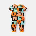 Baby Boy 100% Cotton Allover Letter Print Short-sleeve Jumpsuit Orange image 1