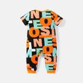 Baby Boy 100% Cotton Allover Letter Print Short-sleeve Jumpsuit Orange image 2