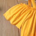 2Pcs Kid Girl Off-Shoulder Pleated Top & Plant Print Dress Set Yellow image 3