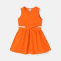 Baby Girl Solid Cotton Sleeveless Cut Out Dress Orange image 1