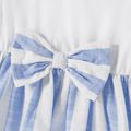 Family Matching Cotton Short-sleeve Spliced Tee and Striped Surplice Neck Short-sleeve Belted Dresses Sets BLUE WHITE image 4