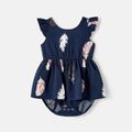 Family Matching Allover Feather Print Belted Cami Dresses and Short-sleeve Spliced Tee Sets Tibetanbluewhite image 2