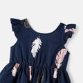 Family Matching Allover Feather Print Belted Cami Dresses and Short-sleeve Spliced Tee Sets Tibetanbluewhite image 3