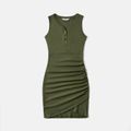 Mommy and Me 95% Cotton Sleeveless Dresses Army green image 2