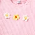 Kid Girl Cotton Ribbed Appliques Detail Mesh Puff-sleeve Tee Pink image 4