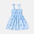Kid Girl Starfish Print Smocked Bowknot Design Slip Dress Blue image 1