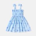 Kid Girl Starfish Print Smocked Bowknot Design Slip Dress Blue image 2