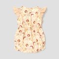 Baby Girl Pom Poms Decor Floral Print Flutter-sleeve Romper Almond Beige image 3