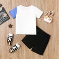 2Pcs Toddler Boy Trendy Letter Print Colorblock Short-sleeve Tee & Ripped Shorts Set White image 2