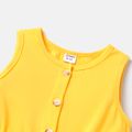 Kid Girl Floral Print Splice Button Design Sleeveless Rompers Yellow image 3