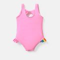 PAW Patrol Toddler Girl Bowknot Design Rainbow Print Sleeveless Onepiece Swimsuit Pink image 2