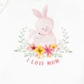 Easter Baby Girl Cotton Flutter-sleeve Mesh Peter Pan Collar Rabbit & Letter Print Tee OffWhite image 5
