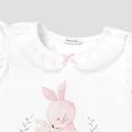 Easter Baby Girl Cotton Flutter-sleeve Mesh Peter Pan Collar Rabbit & Letter Print Tee OffWhite image 4