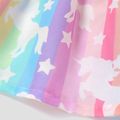 2pcs Toddler Girl Unicorn Print Cotton Short-sleeve Tee and Pompom Design Suspender Skirt Set Colorful image 5