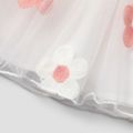 2pcs Toddler Girl Off Shoulder Ruffled Button Design Tee and Floral Embroidered Mesh Skirt Set Light Pink image 5