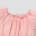 2pcs Toddler Girl Off Shoulder Ruffled Button Design Tee and Floral Embroidered Mesh Skirt Set Light Pink image 3