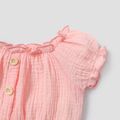 2pcs Toddler Girl Off Shoulder Ruffled Button Design Tee and Floral Embroidered Mesh Skirt Set Light Pink image 4