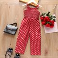 Toddler Girl Polka dots Smocked Slip Jumpsuits Red image 3